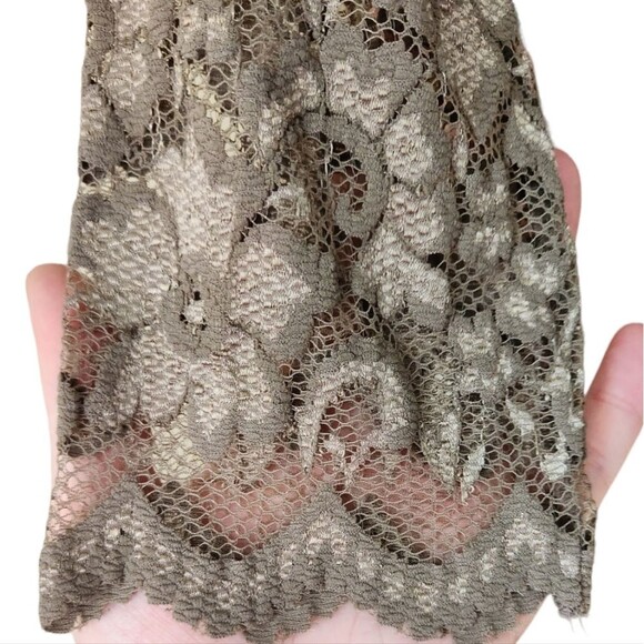 Y2K BCBG Dress‎ Lace Empire 3/4 Sleeve Brown Formal Metallic Fit Flare Short XS - Picture 6 of 11